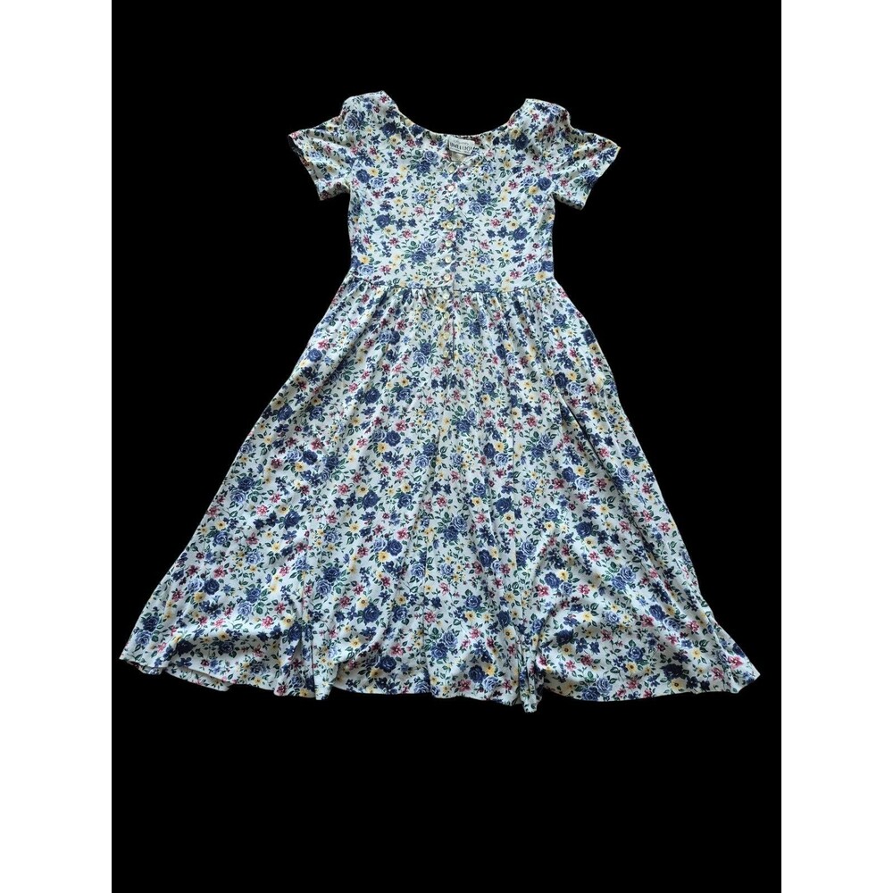 Vintage 80'S Jim Elliot Cottage Core Floral Dress With Pockets Cotton Blend SZ 6